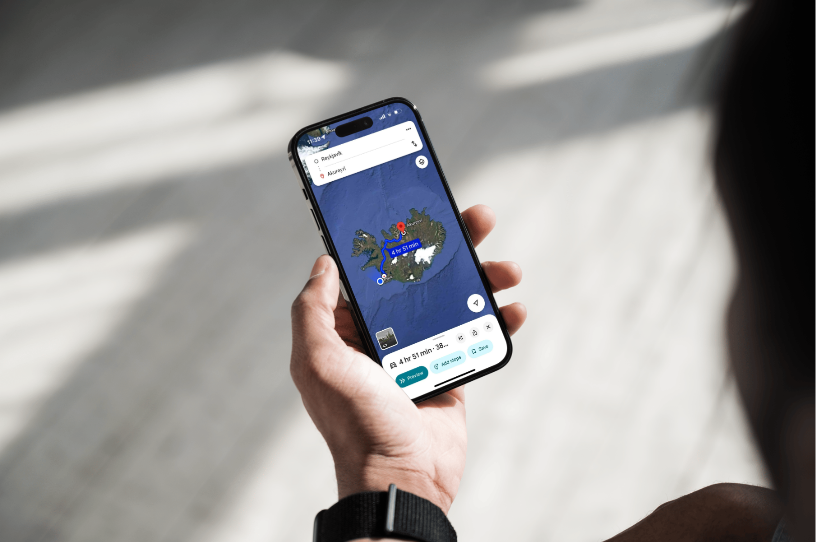 Google maps in Iceland. Using google maps on a phone in Iceland.