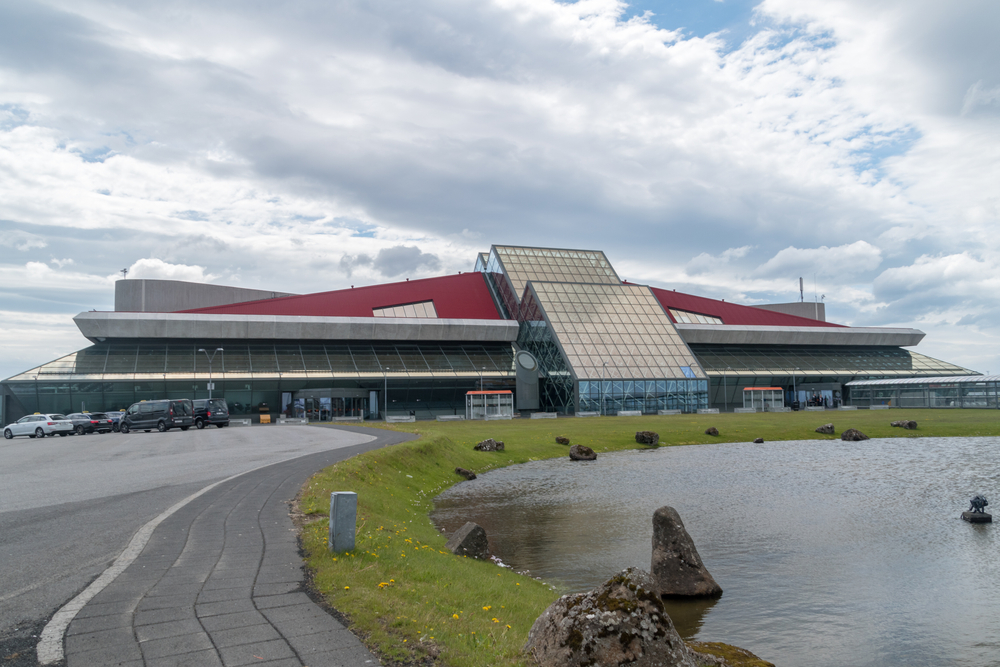 Kef airport terminal. Outside the terminal at Kef airport in summer.