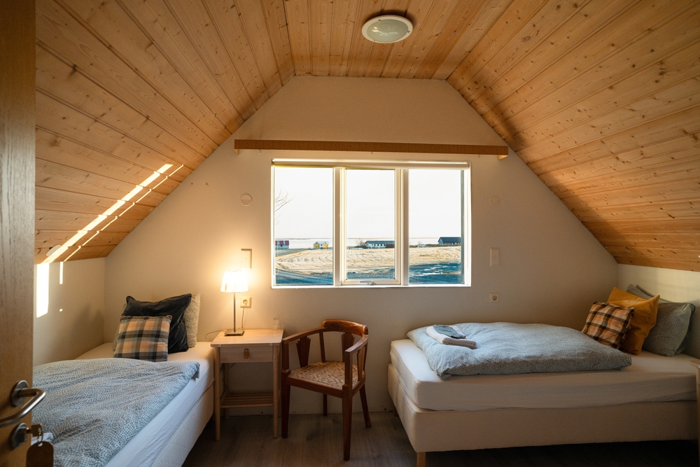 Hotel room in Iceland. Bright hotel room in Iceland with two beds..