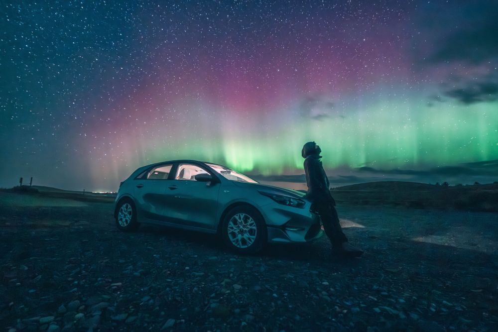Small car northern lights. Northern lights tour in Iceland with a small car.