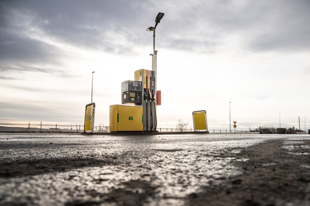 Iceland fuel station. Remote fuel station in Iceland during winter.