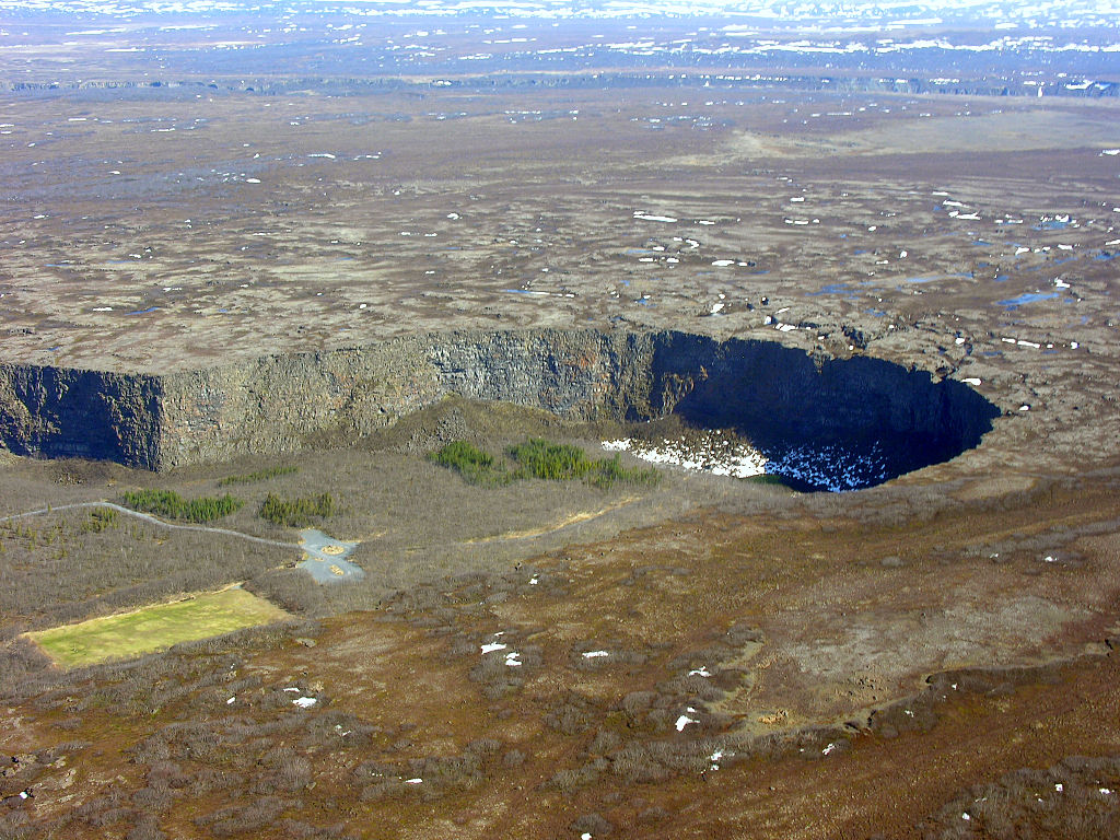 Asbyrgi canyon. Air view of Asbyrgi canyon in north Iceland.