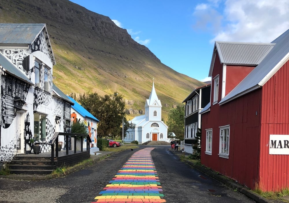 Seydisfjordur. Rainbow street in Seyðisfjörður