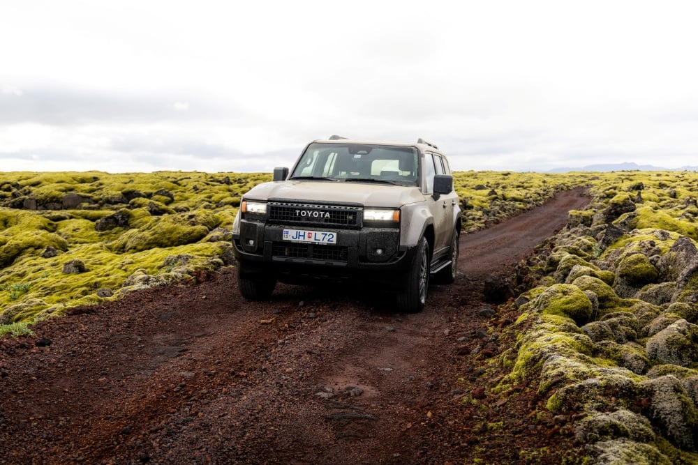4x4 mountain road Iceland. Toyota Land Cruiser 4x4 on mountain road in Iceland.
