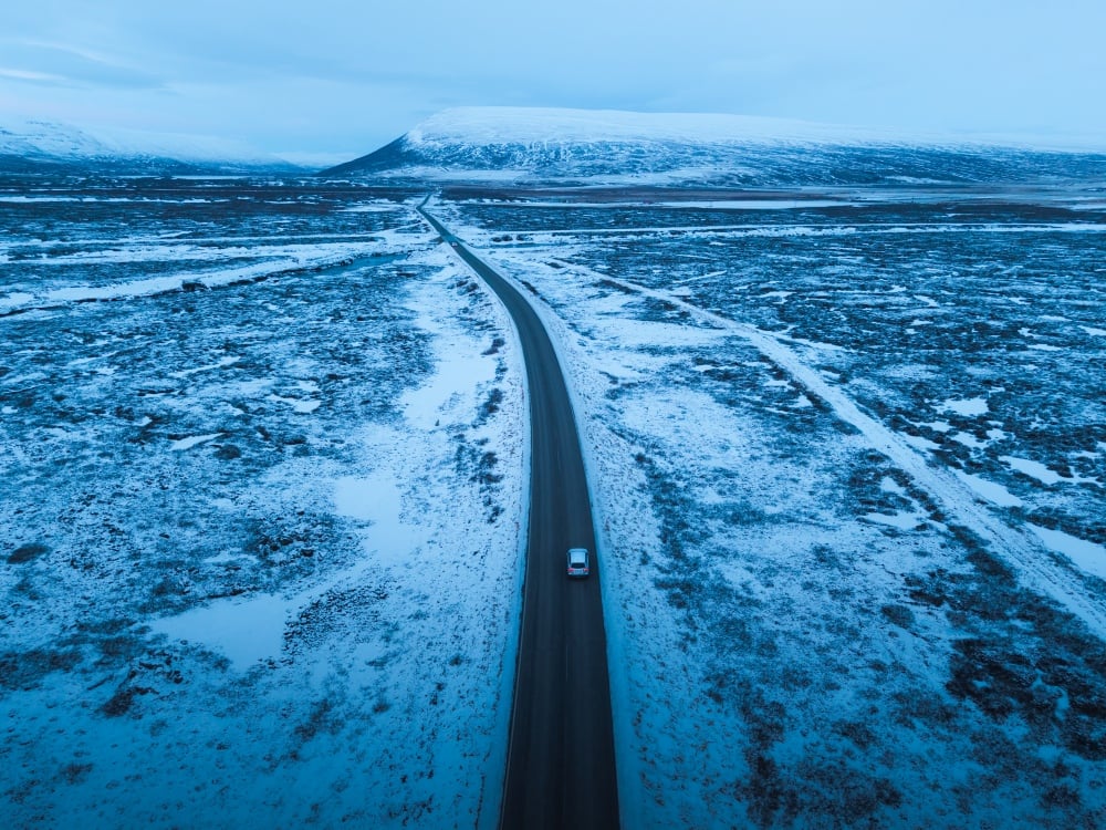 Iceland winter road. Winter road in Iceland.