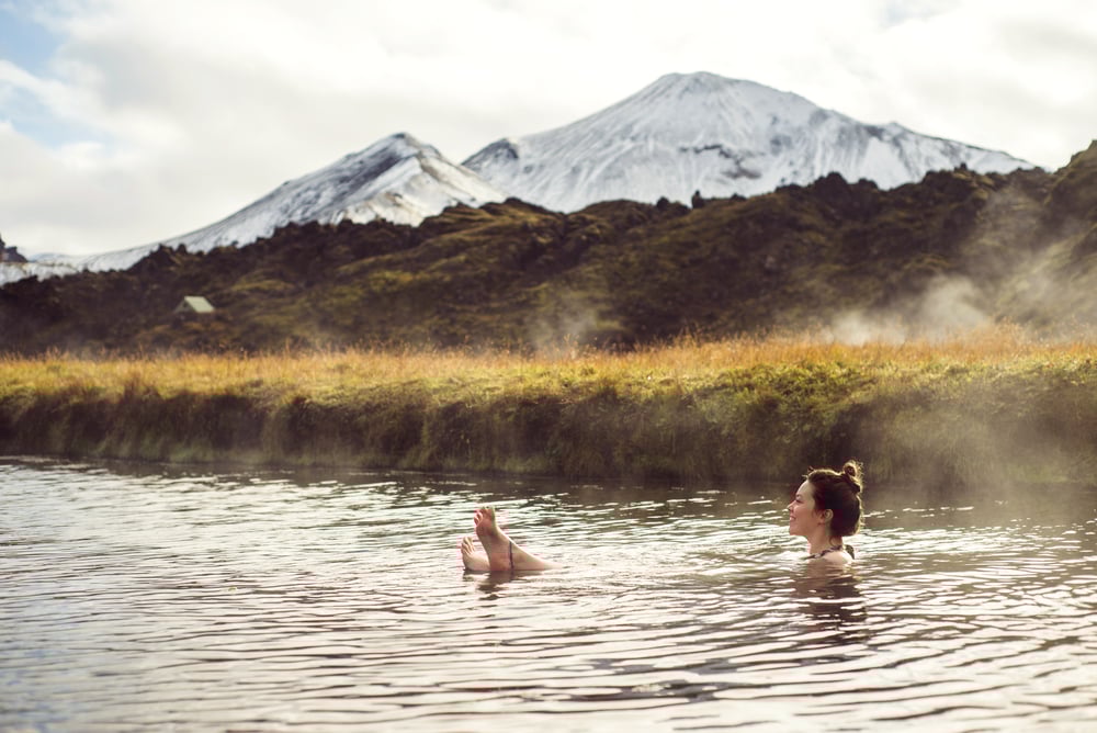 Women in the hot springs of Landmannalaugar. 