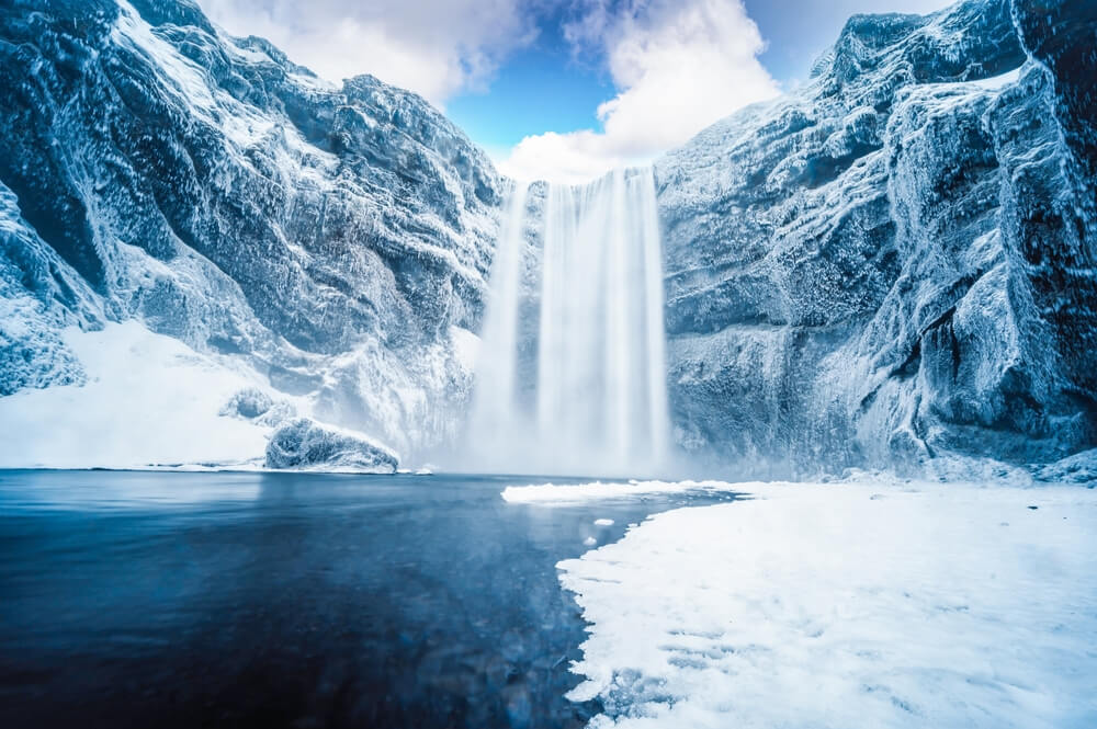 Skogafoss waterfall. Skogafoss waterfall in december.