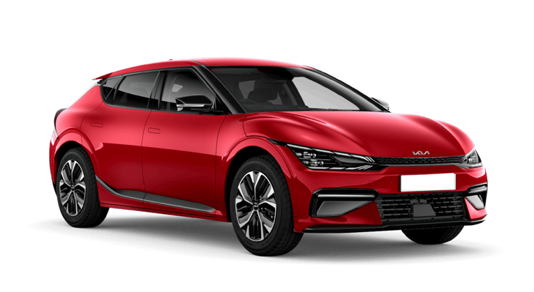 Red Kia EV6 electric rental car in Iceland.