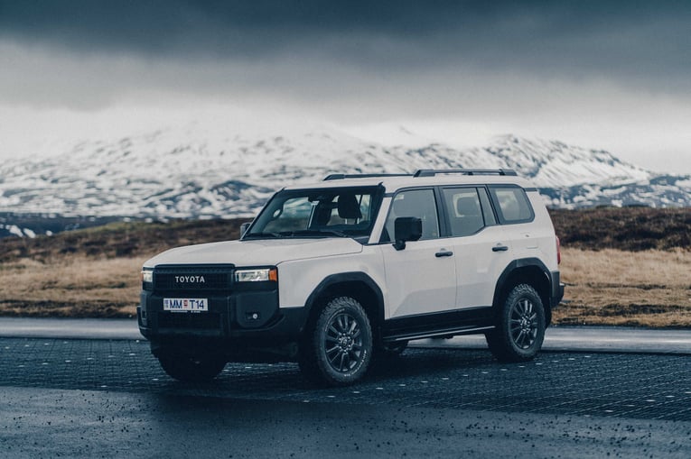 White Toyota Land Cruiser 250 in Iceland.