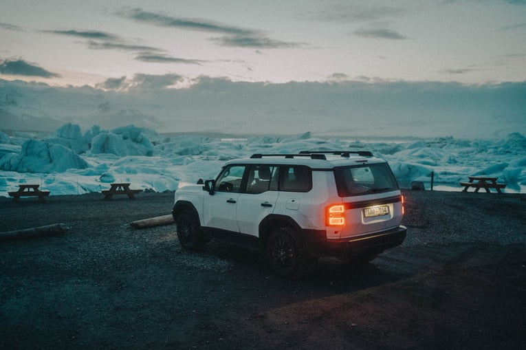 Toyota Land Cruiser 250 trunk and backside parked at jökulsárlón.