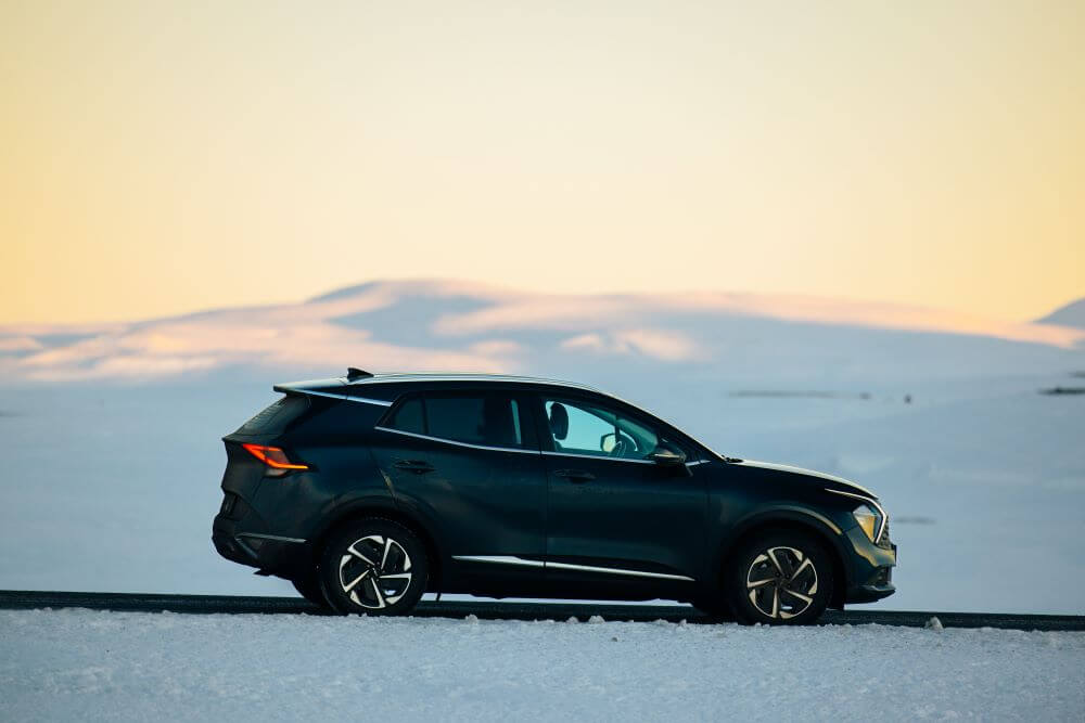 4x4 driving on a winter road in Iceland.