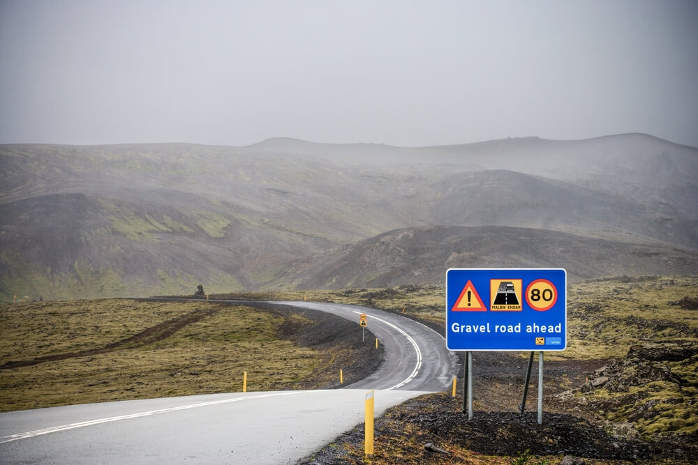 Gravel road sign in Iceland.