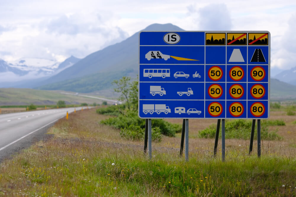 Different speed limit on a sign in iceland