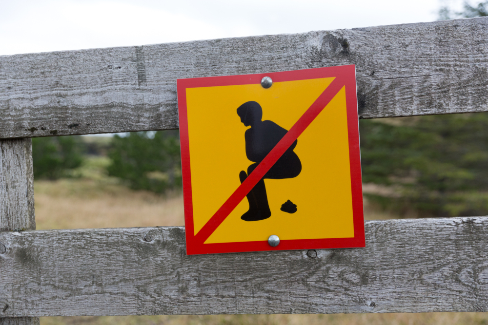 Do not sign in Iceland. Sign banning going to the toilet outside in Iceland.