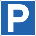 Blue and white parking area sign in Iceland.