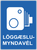 Blue and white traffic camera sign in Iceland.