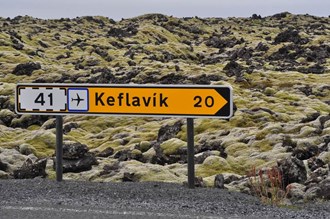 Road sign Keflavik Airport Reykjavik.