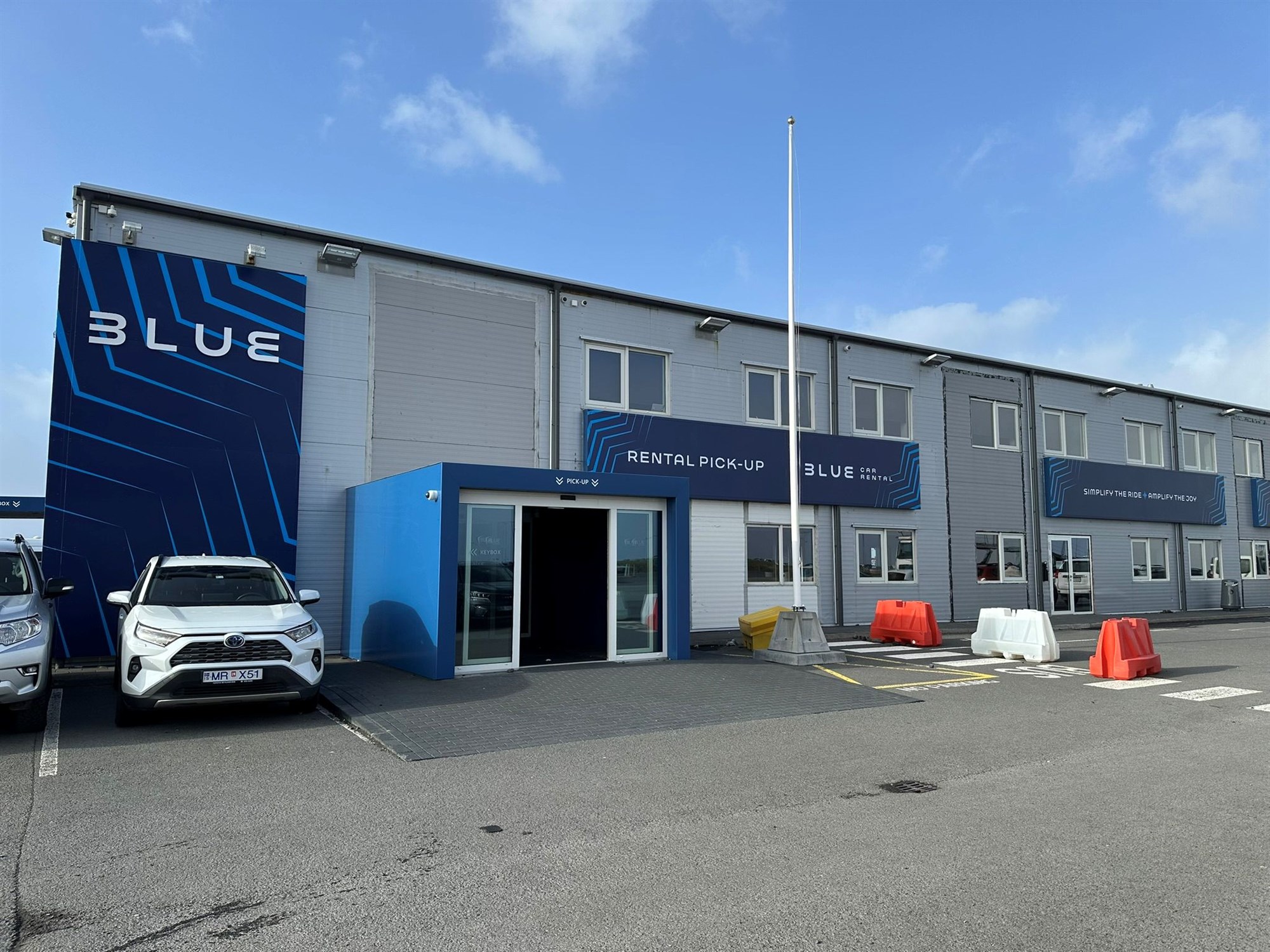 Blue car rental Keflavik airport office front. Outside view of Blue car rental main office at Keflavik airport.