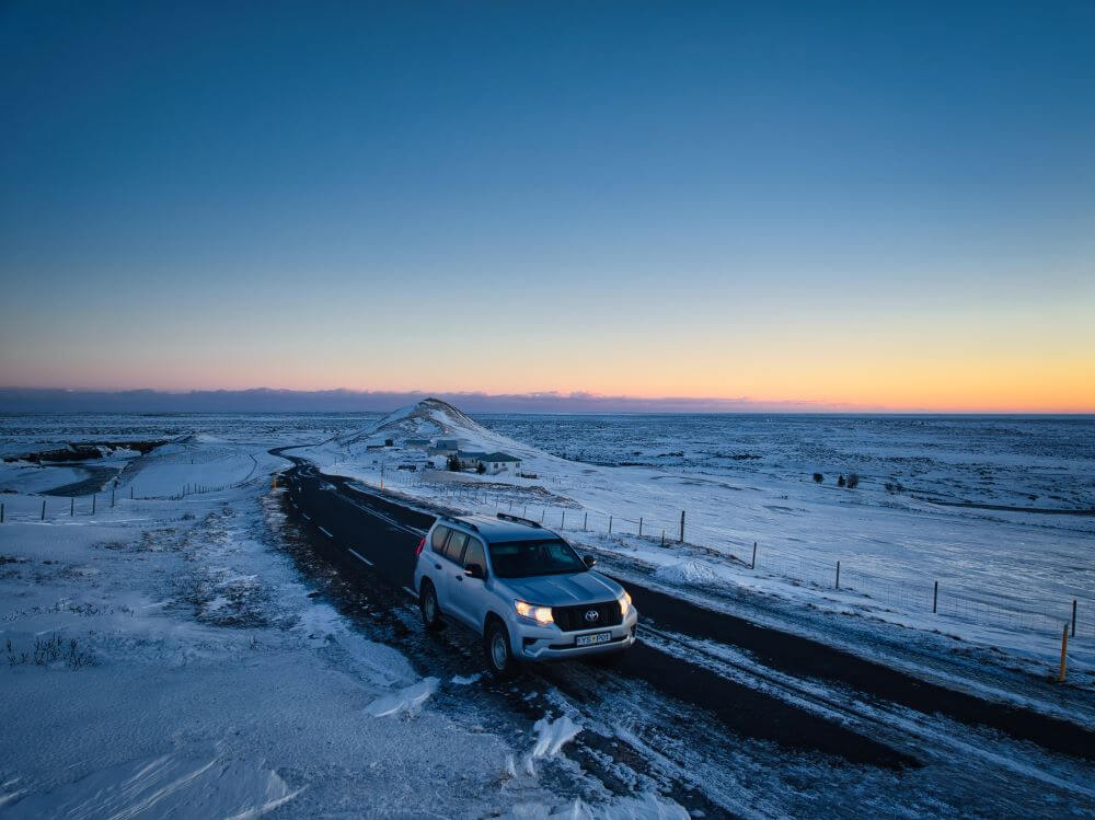 Toyota Land Cruiser 4x4 winter driving in Iceland.